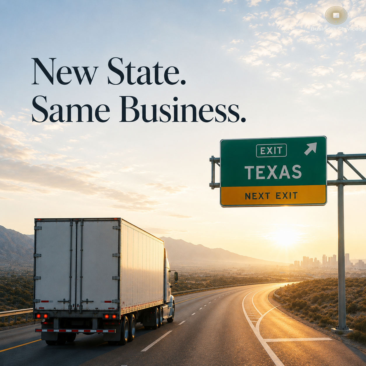 Moving truck entering Texas for business relocation and company transfer