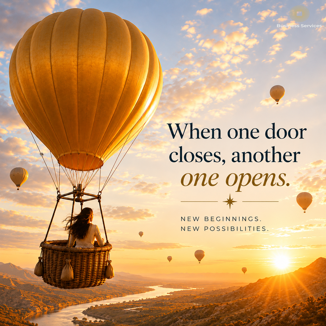 Hot air balloon at sunrise representing new business opportunities and fresh beginnings