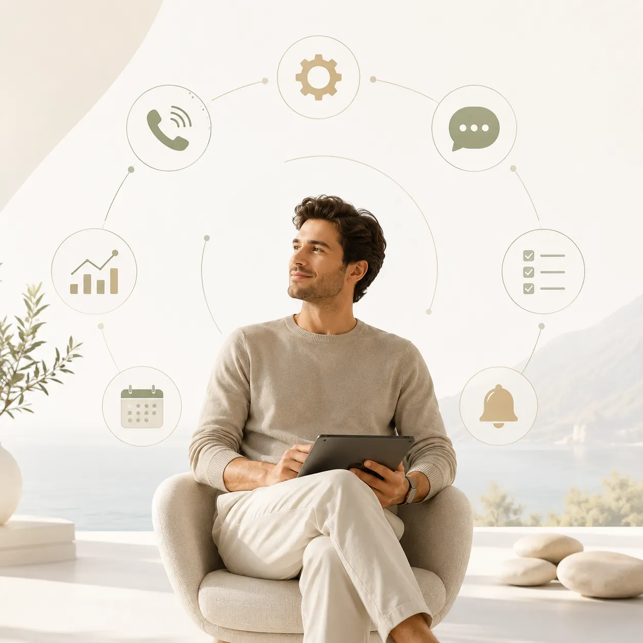 Business owner using digital tools and automation to manage multiple business tasks efficiently