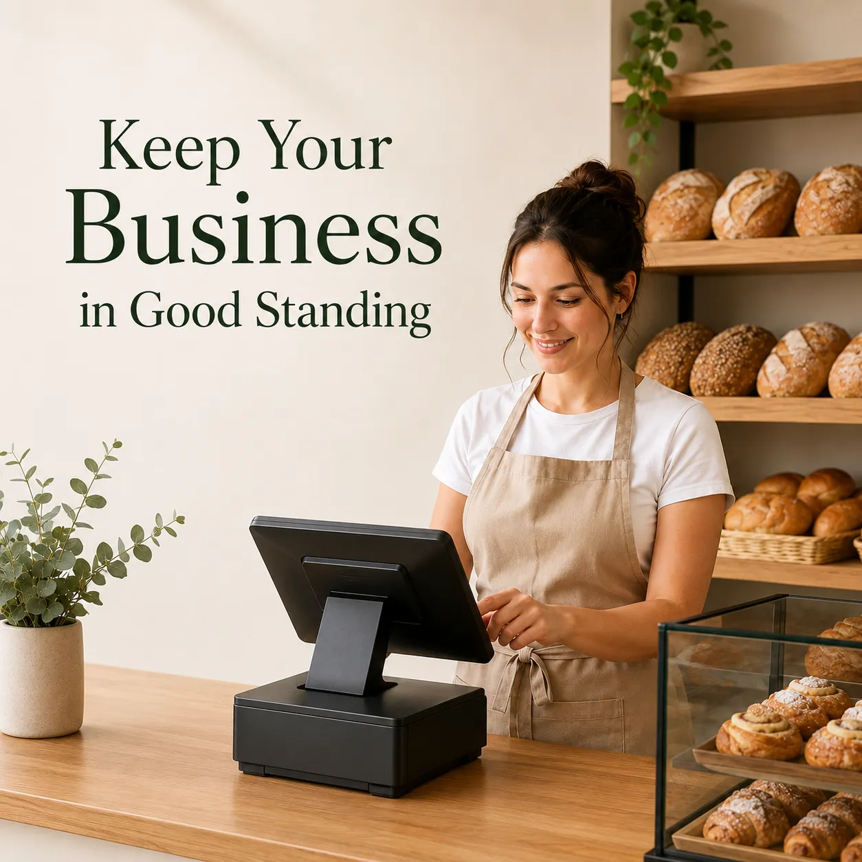 Small business owner keeping her company in good standing